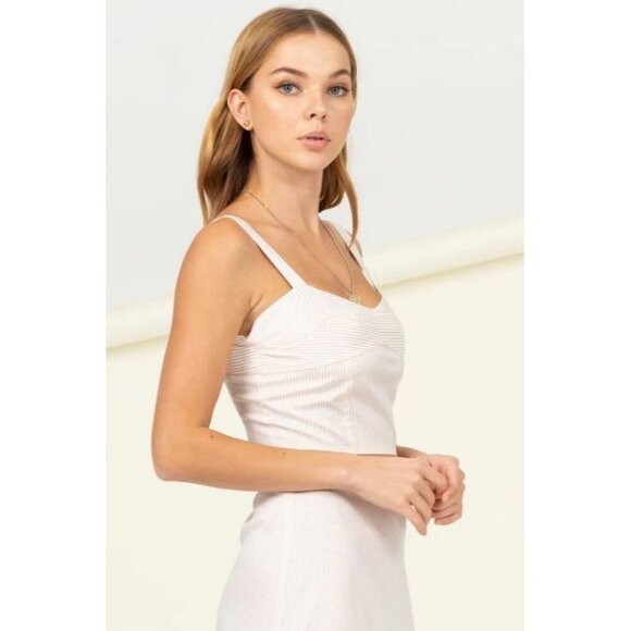 HYFVE Striped Bustier Top khaki and white striped cropped fitted sweetheart - Picture 1 of 11